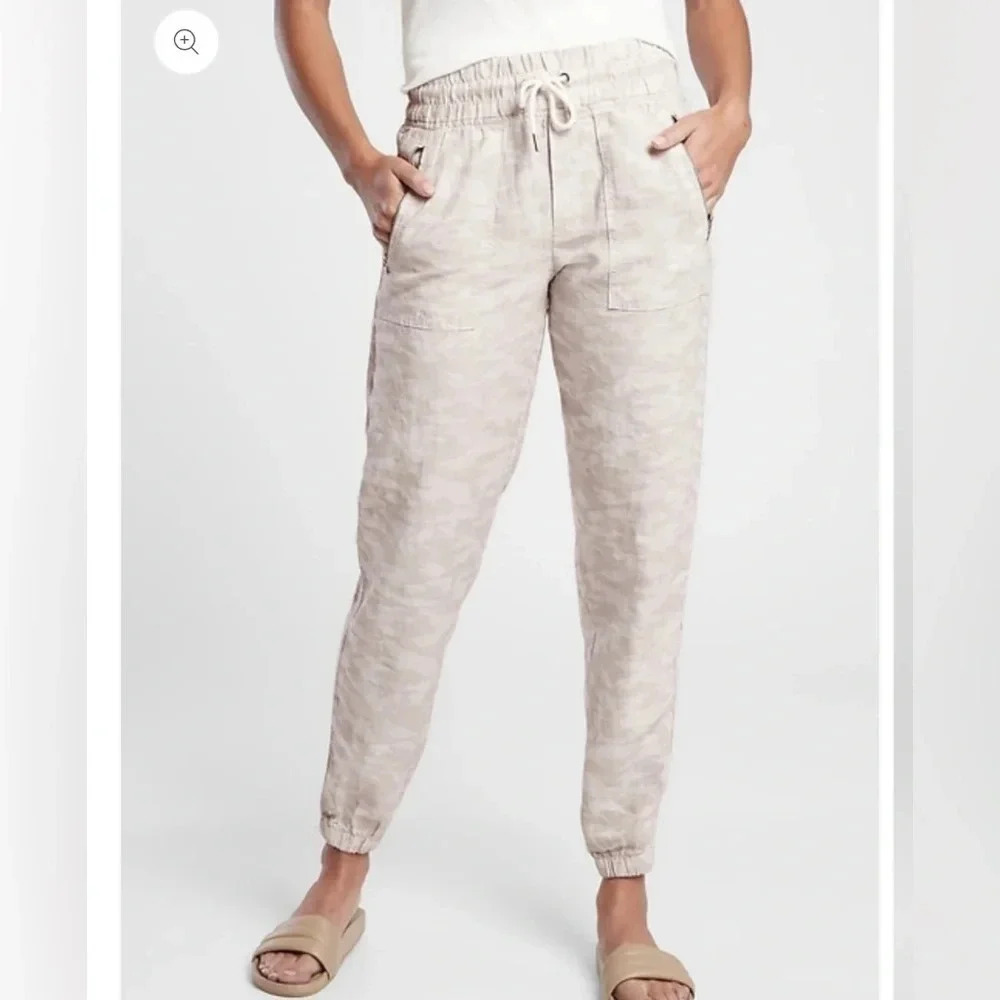 ATHLETA CABO TIDE LINEN JOGGER SIZE 0 IN NEUTRAL CAMO